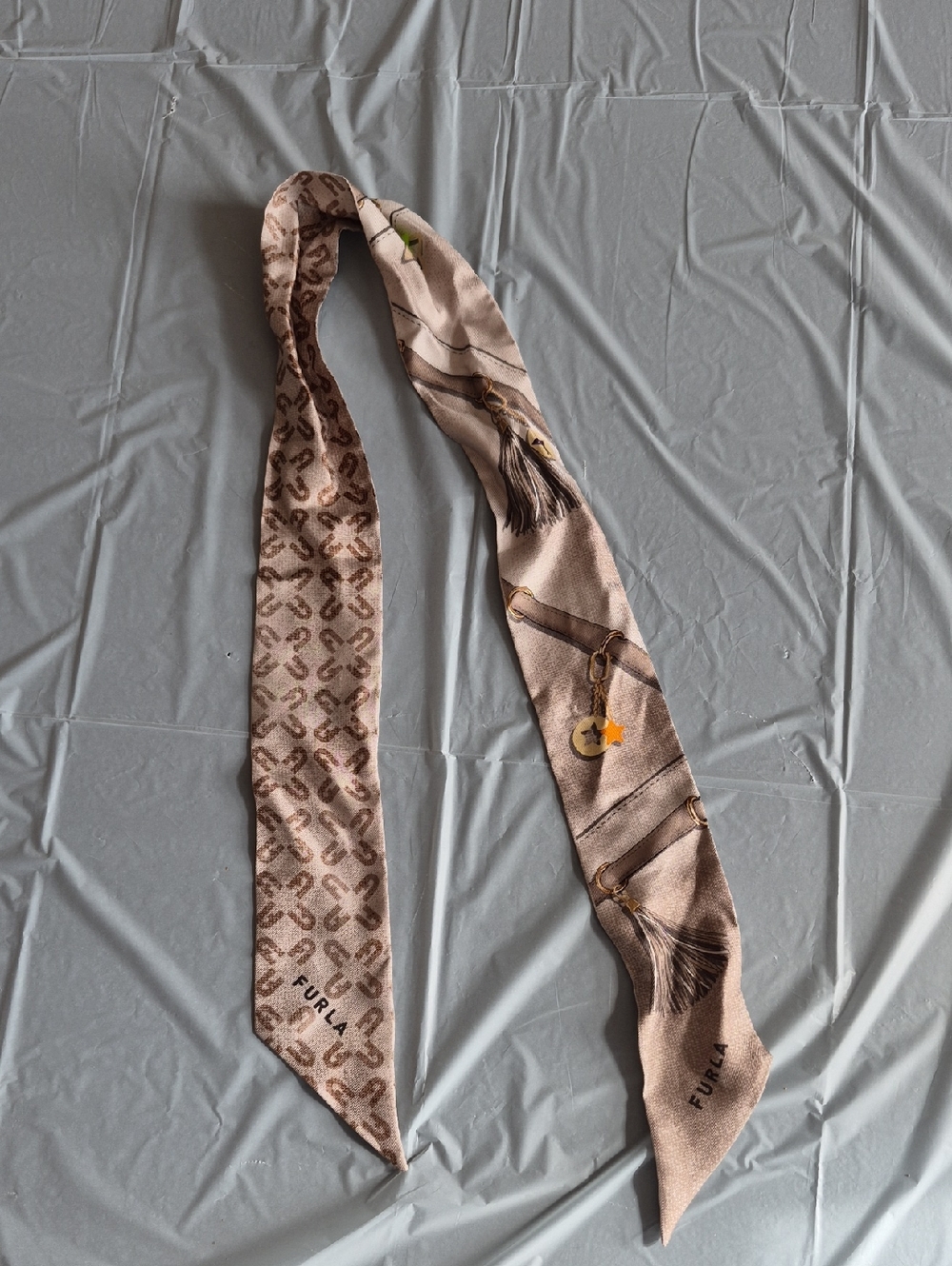 Furla Beige and Brown Patterned Twilly Scarf